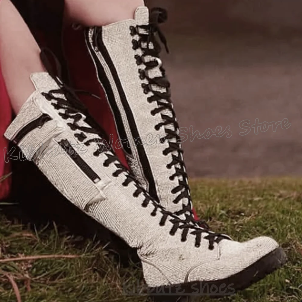 Sewing Zipper - Knee High Boots Bling Glossy Pocket
