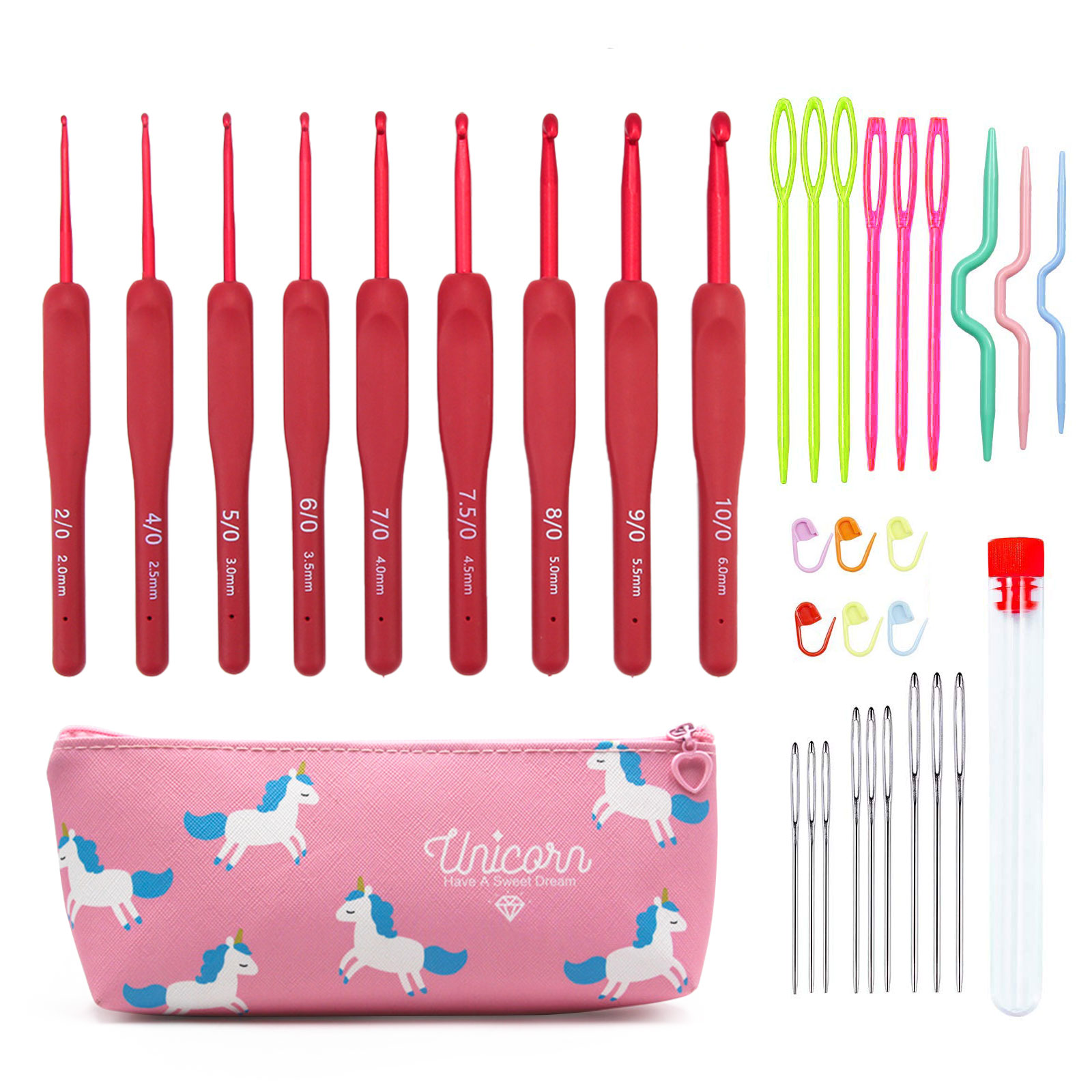Sewing Tas - 9/33pcs Red Crochet Hook set, for