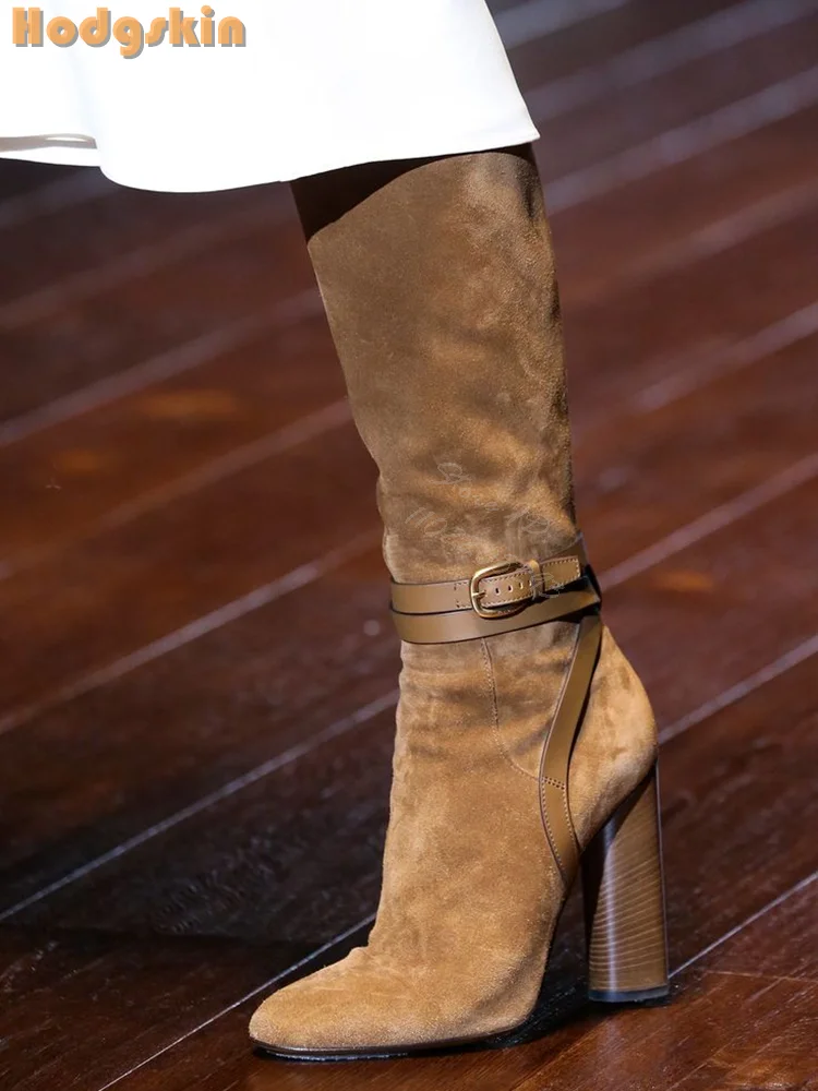 Retro Buckle Straps Boots Sued - Sewing Zipper 리뷰 및 가격