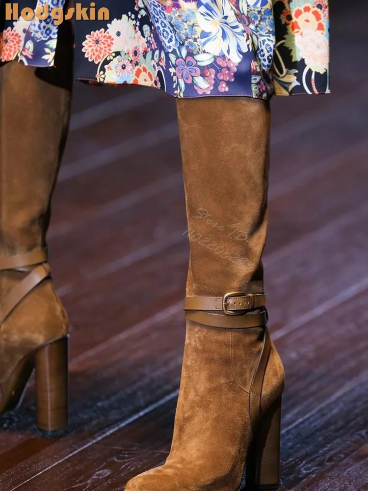 Retro Buckle Straps Boots Sued - Sewing Zipper 리뷰 및 가격