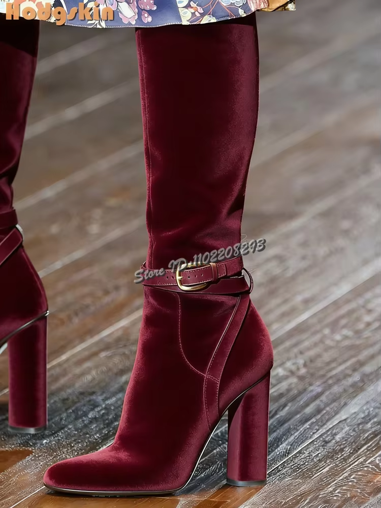 Retro Buckle Straps Boots Sued - Sewing Zipper 리뷰 및 가격