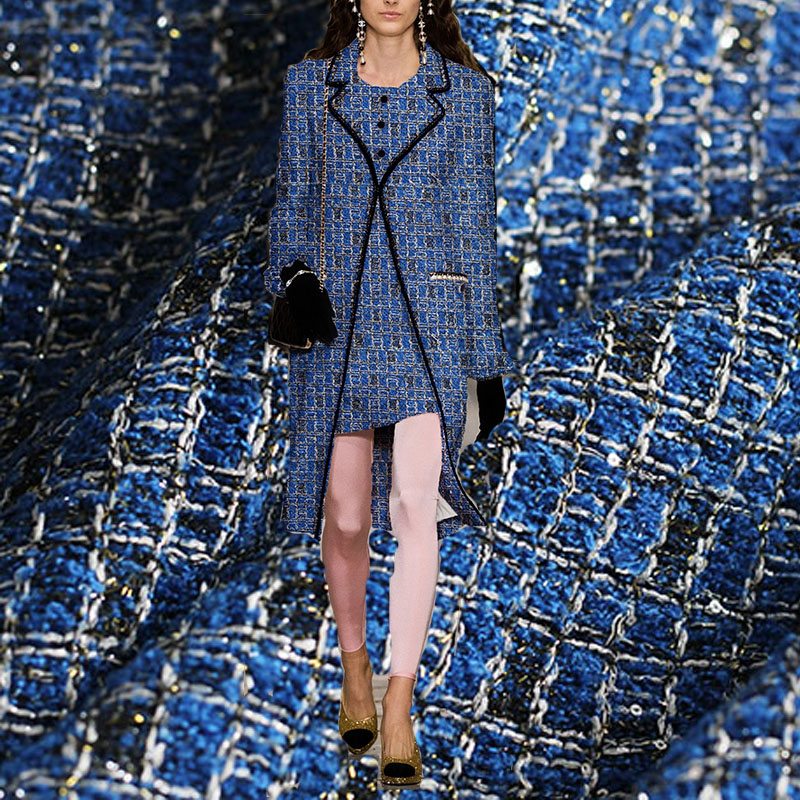 Blue Color Lattice Pattern Yar - Sewing Tweed 리뷰 및 가격